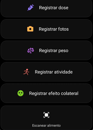 Tela de registro diário de sintomas e doses para Ozempic e Mounjaro